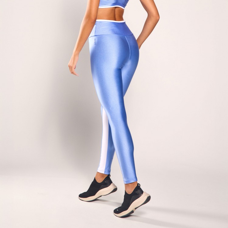 Calça Legging Poliamida Glow com Cós em V Azul Celeste