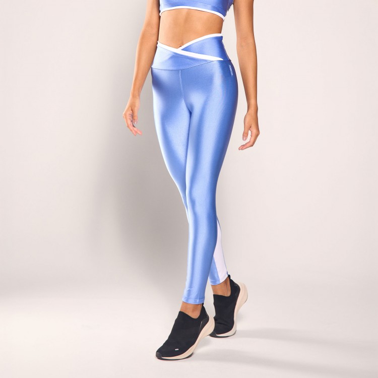 Calça Legging Poliamida Glow com Cós em V Azul Celeste