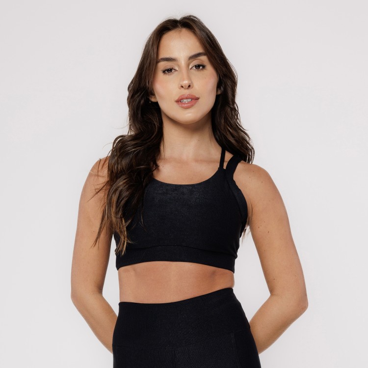 Top Micro Canelado Alça Dupla Preto
