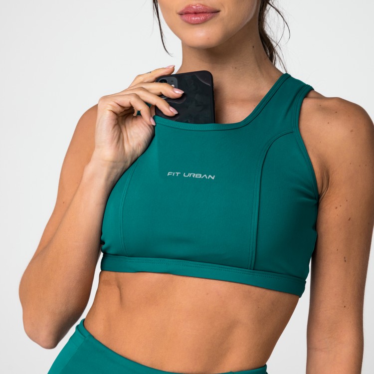 Top Poliamida Velocity com Bolso Verde Escuro