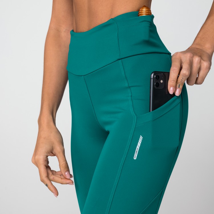 Calça Legging Poliamida Velocity 4 Bolsos Verde Escuro