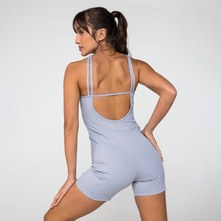 Macaquinho Poliamida com Bolso Cinza Claro