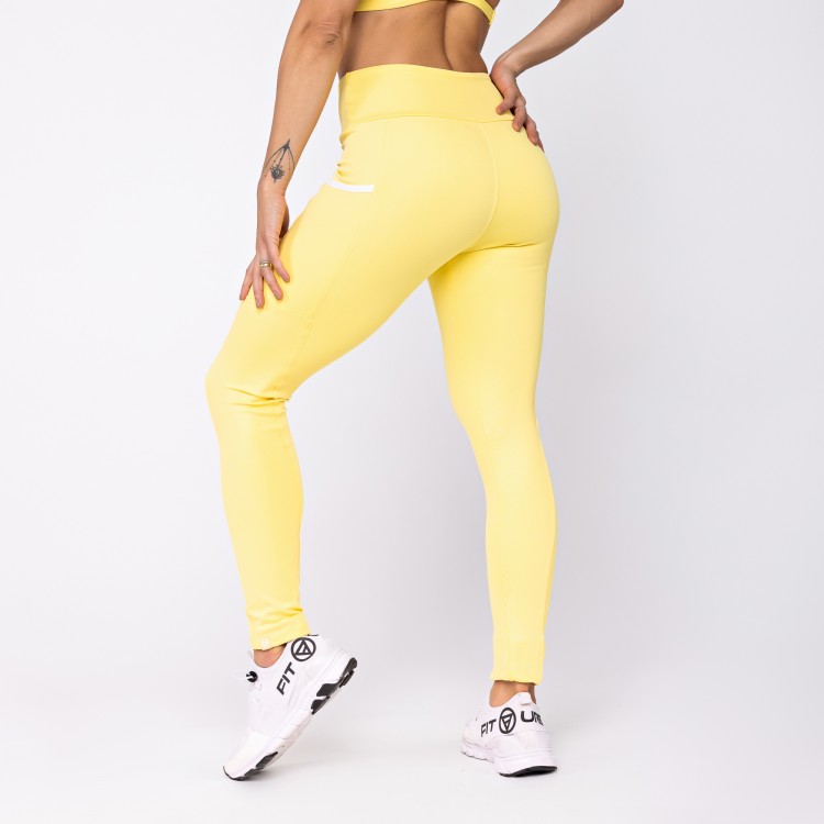 Calça Legging Poliamida Lux com Bolsos Amarelo Manteiga