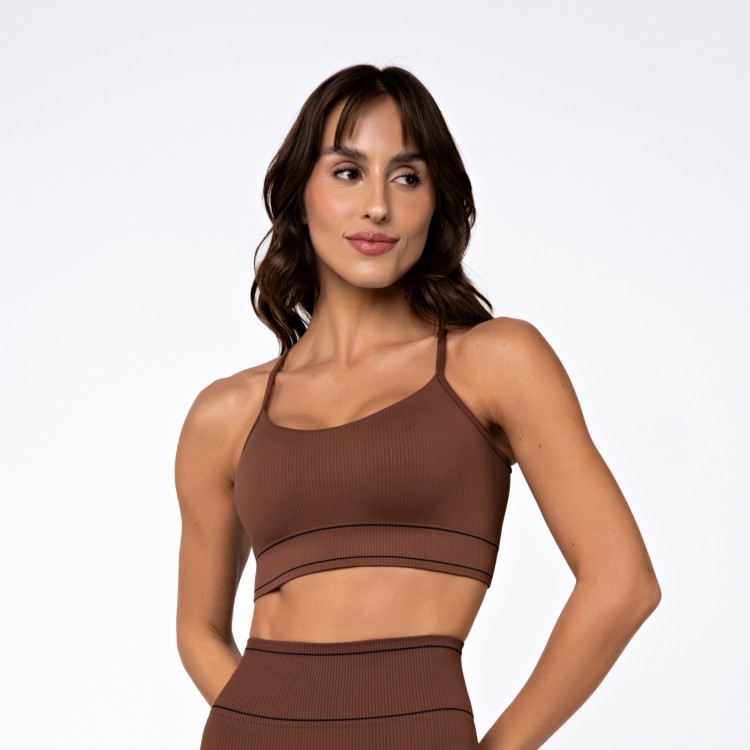 Top Seamless Canelado Stripes Regulável Capuccino