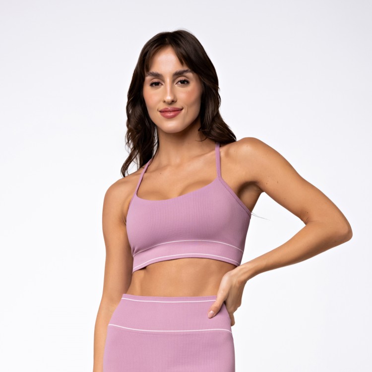 Top Seamless Canelado Stripes Regulável Rosa Seco