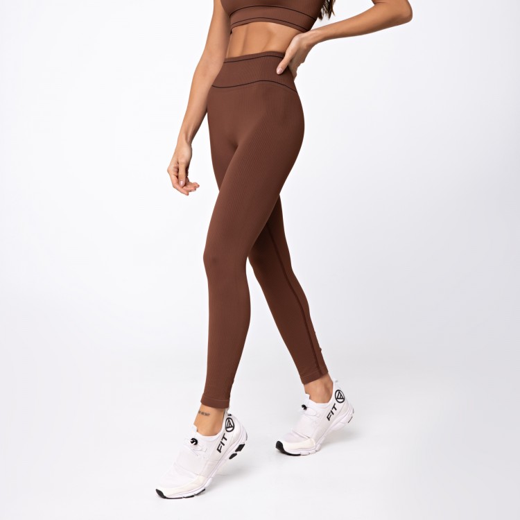 Calça Legging Seamless Canelada Stripes Capuccino