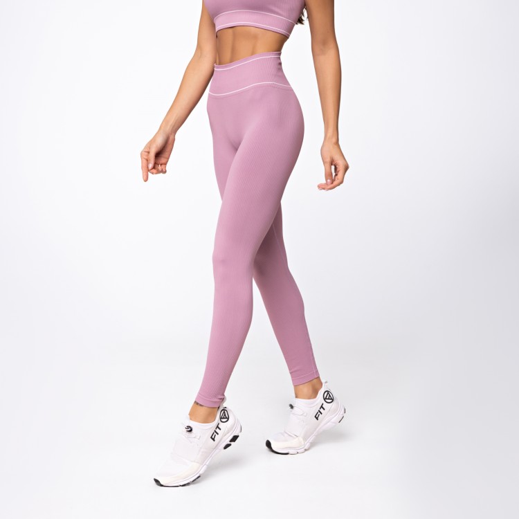 Calça Legging Seamless Canelada Stripes Rosa Seco