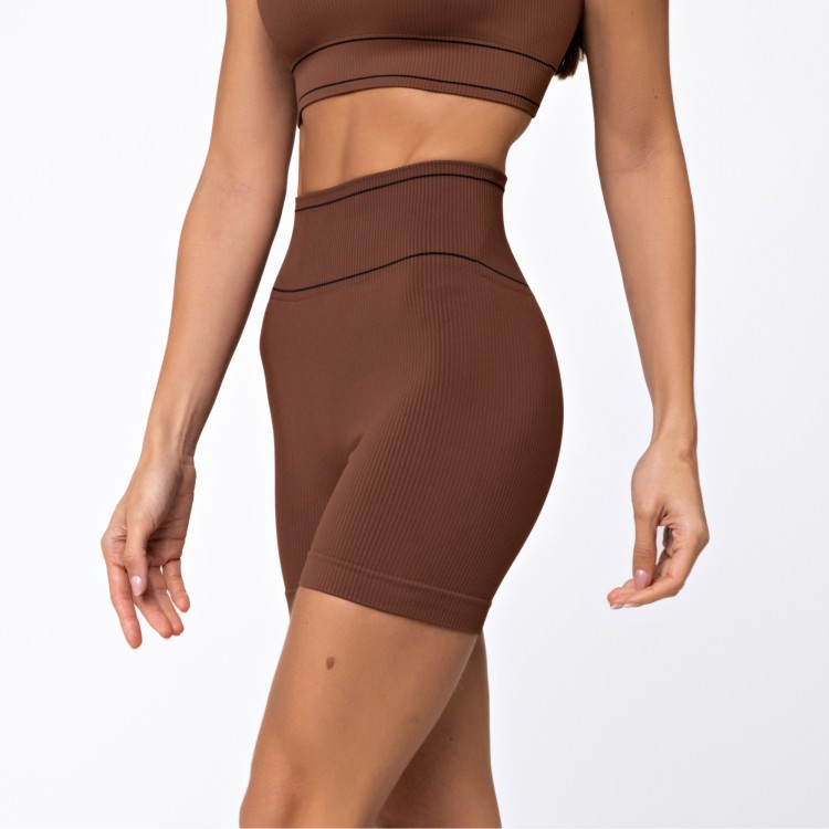 Short Seamless Canelado Stripes Capuccino