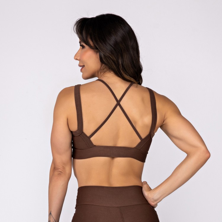 Top Micro Canelado Alça Dupla Chocolate